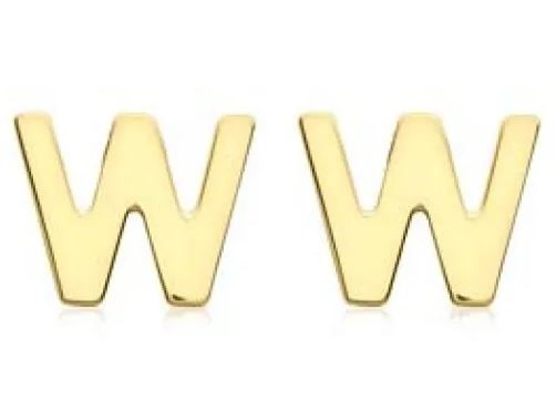 9K Yellow Gold MINI INITIAL 'W' STUD EARRINGS