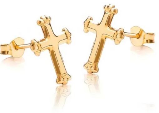 9K Yellow Gold CROSS STUD EARRINGS