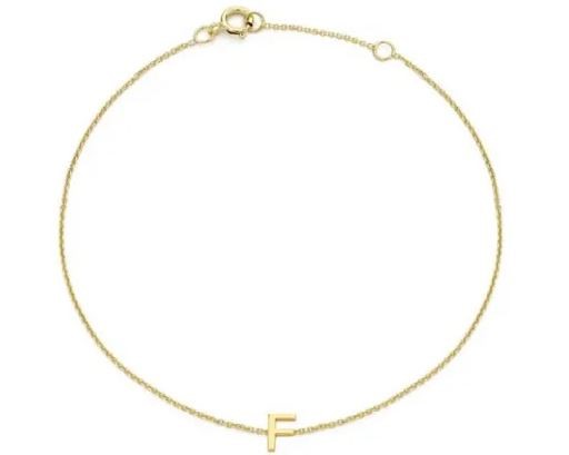 9K Yellow Gold MINI INITIAL 'F' Bracelet 15.5-19cm