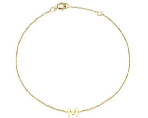 9K Yellow Gold MINI INITIAL 'M' Bracelet 15.5-19cm