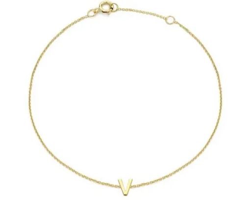 9K Yellow Gold MINI INITIAL 'V' Bracelet 15.5-19cm