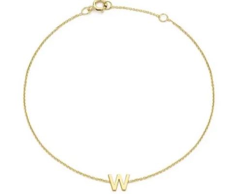9K Yellow Gold MINI INITIAL 'W' Bracelet 15.5-19cm