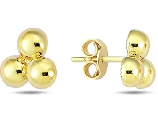 9k Yellow Gold Tri Bead Stud Earrings