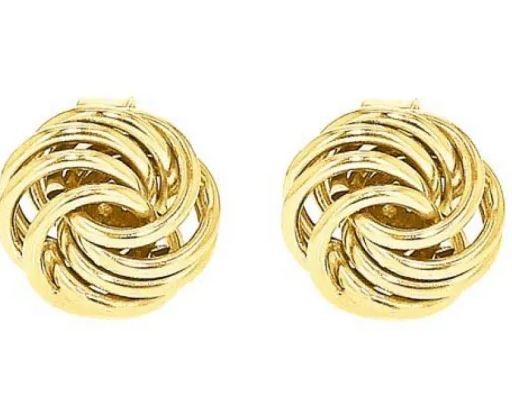 9K Yellow GOLD HLW 6mm KNOT STUD EARRINGS