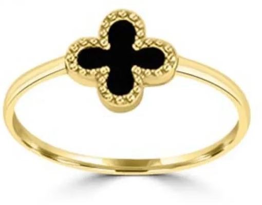 9k Yellow Gold Braceletack Onyx Clover Ring