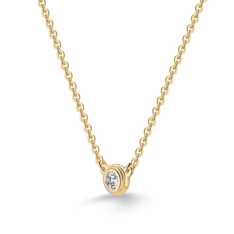 0.10ct Round GRA Certified Moissanite 14KGP Pendant Necklace