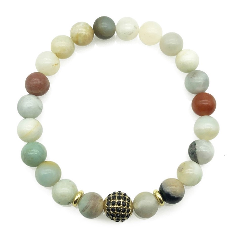 Men's 8mm Howlite & Golden Rhinestone Beaded Gemstone Bracelet