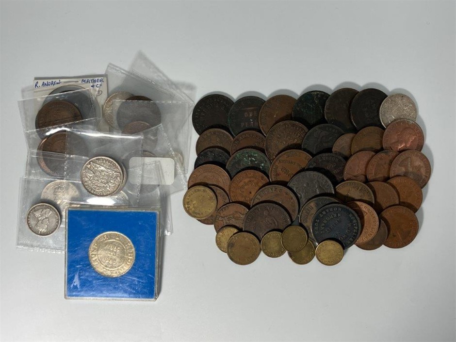 Approx. 61 x Asstd. AU Coins and Tokens C: 1912-89 Auction (3115 ...