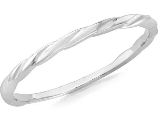 9k White Gold Twist Slim Stacker Ring