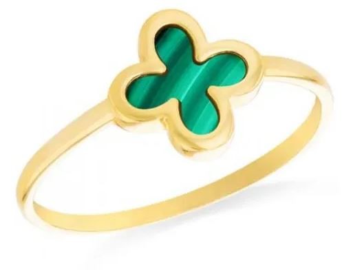 9K Yellow Gold MALACHITE PETAL RING