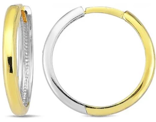 9K Yellow Gold &amp; WHITE GOLD FINE HUGGIE EARRINGS 16mm