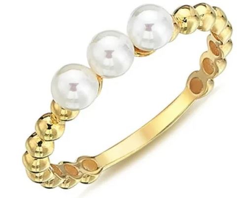 9k Yellow Gold Fw Pearl Beaded Ring