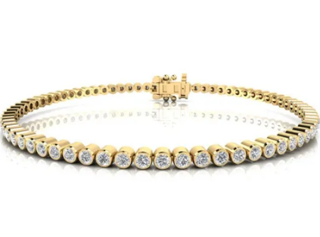 9K YELLOW GOLD 2.00ct F VS LAB GROWN DIAMOND BEZEL BRACELET 18cm