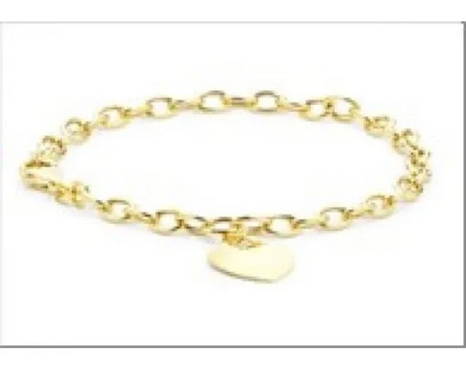 9K Yellow Gold OVAL BELCHER &amp; HEART TAG Bracelet 18cm