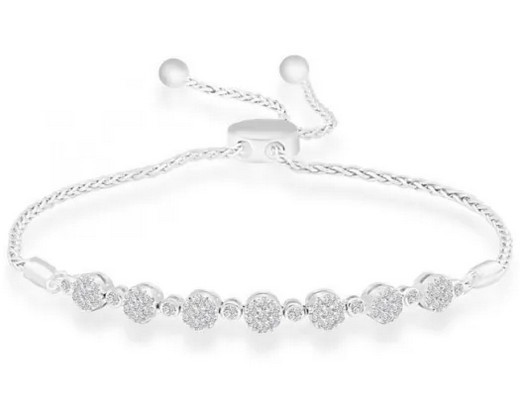 9K WHITE GOLD 0.50CT HI I1 DIAMOND BOLO BRACELET 15-28cm