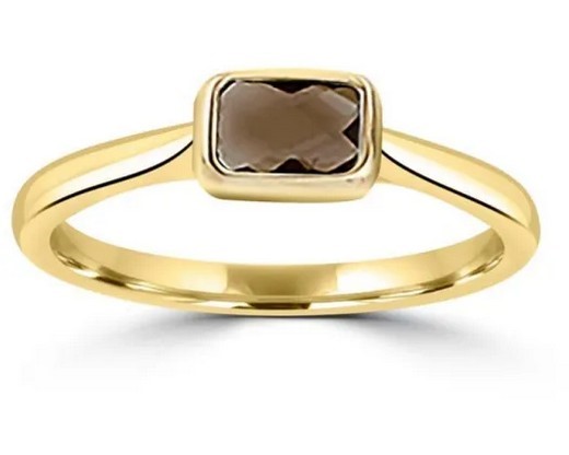 9K Yellow Gold FACETED SMOKY QUARTZ RING