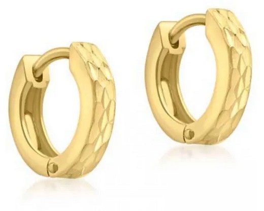9K Yellow GOLD SOLID DIAMOND CUT HOOP ER 12m