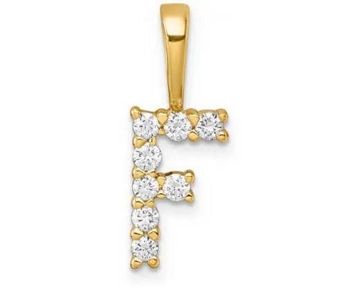 9K YELLOW GOLD 0.07ct F VS LAB DIAMOND INITIAL "F" PENDANT