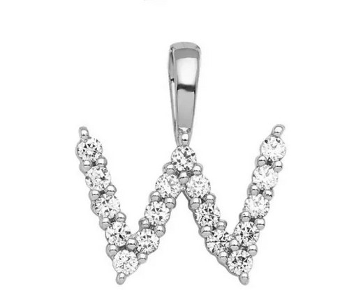 9K WHITE GOLD 0.16ct F VS LAB DIAMOND INITIAL "W" PENDANT LGSP-29841W-017-W