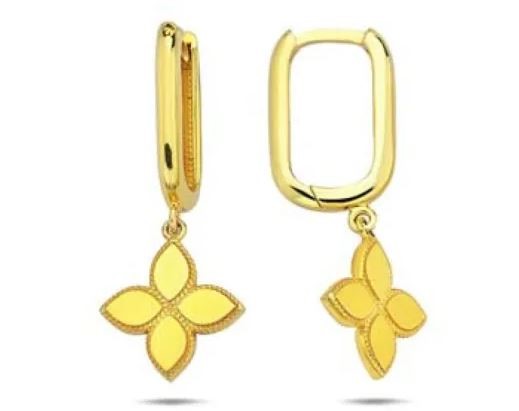 9K Yellow Gold FLORAL OVAL HUGGIE EARRINGS