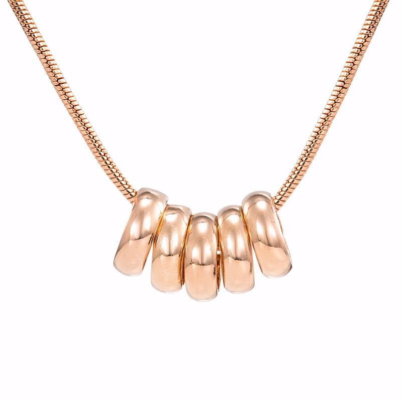 18ct Heavy Rose Gold Plated 5 Ring Lucky Charm Necklace
