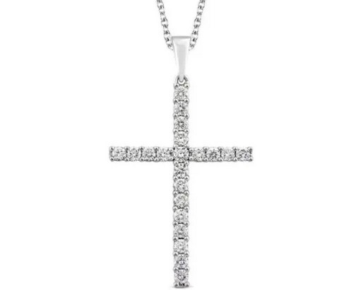 9K WHITE GOLD 0.50ct F VS LAB DIAMOND CROSS NECKLACE 40-45cm