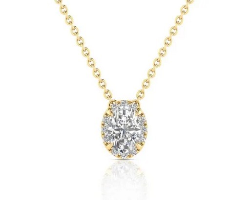 9K YELLOW GOLD 0.55ct F VS LAB DIAMOND OVAL NECKLACE 40-45cm