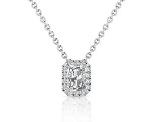 9K WHITE GOLD 0.55ct F VS LAB DIAMOND RADIANT NECKLACE 40-45cm