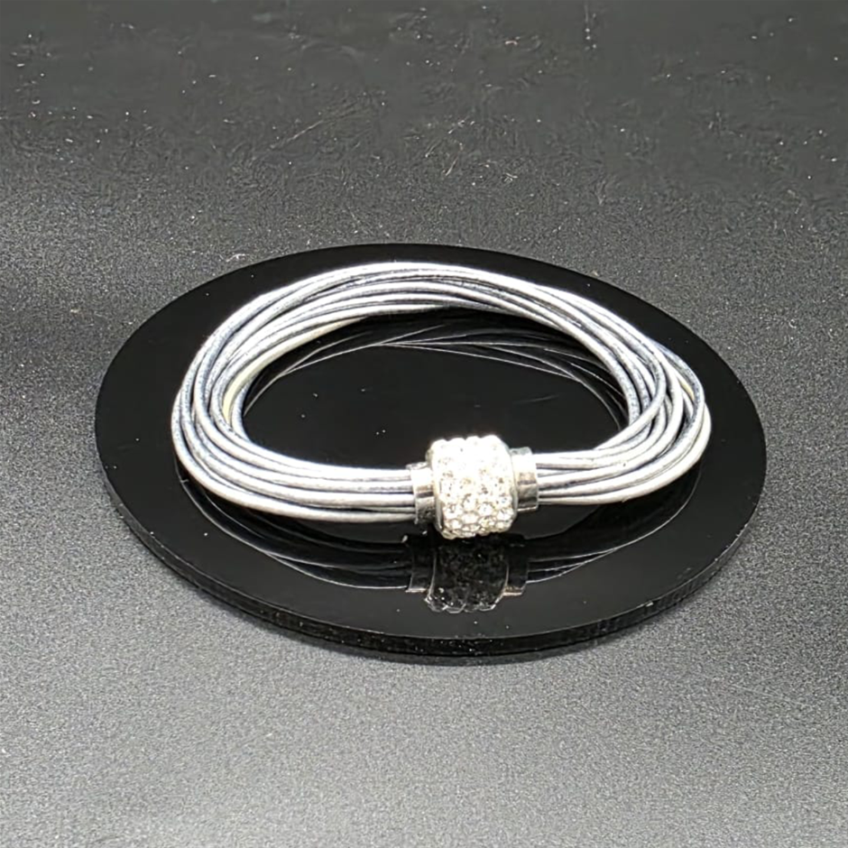 Designer Simulated Diamond Ball Bracelet with Multi Silver Bands