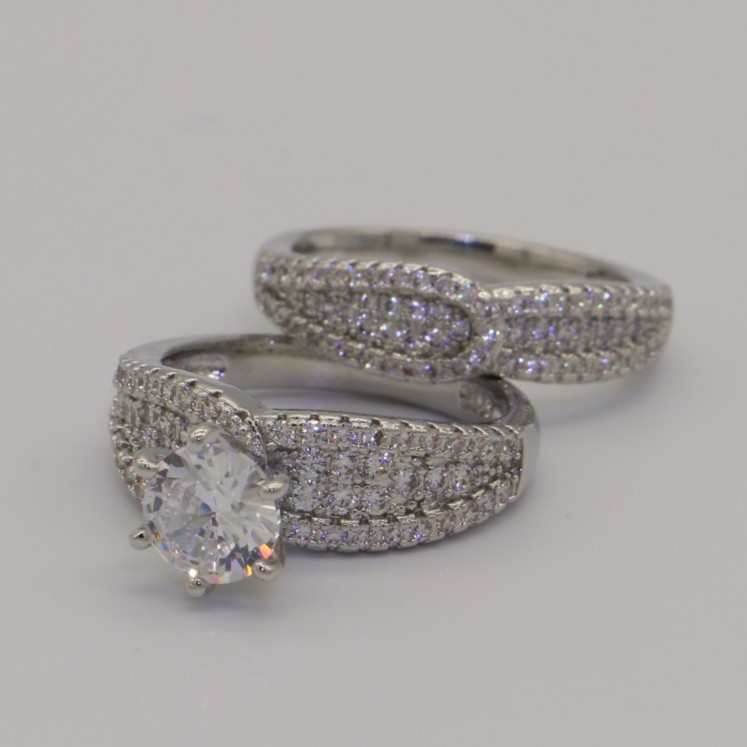 Designer Simulated Diamond Ring Set in Silver - US Size 7