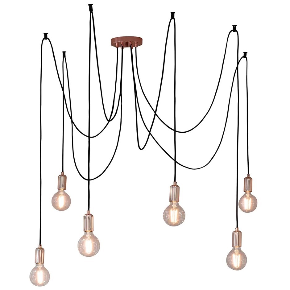 HUDSON LIVING Studio 6 LED Pendant Light, E27, Copper. NB: Retail return.