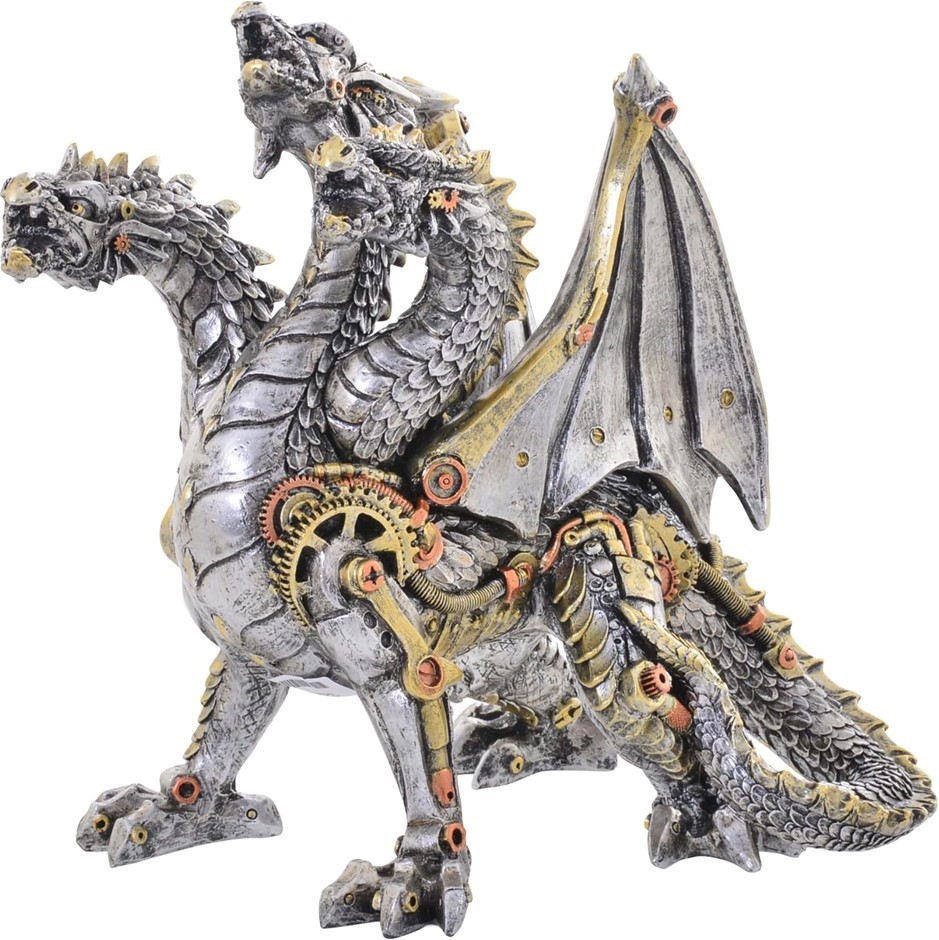 GIBSON GIFTS Steampunk Hydra Dragon Figurine - Triple-Headed Mechanical Dra