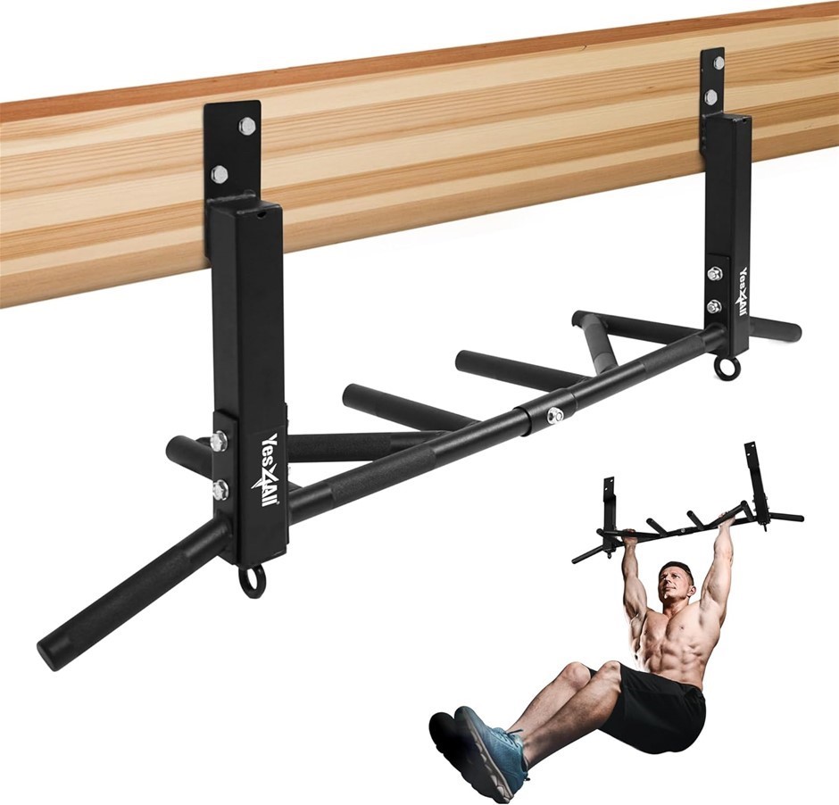 YES4ALL Joist Mounted Pull Up Bar - Multi Grips Pull Up Bar/Chin Up Bar, Bl