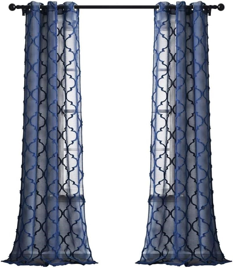 LUSH DECOR Navy Avon Trellis Grommet Sheer Window Curtain Panel Pair (84" x
