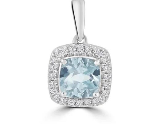 9k Wh Gld 0.08ct Hi I1 Diamond Aquamarine Pt