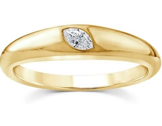 9K YELLOW GOLD 0.10ct F VS LAB DIAMOND MARQ OFFSET RING