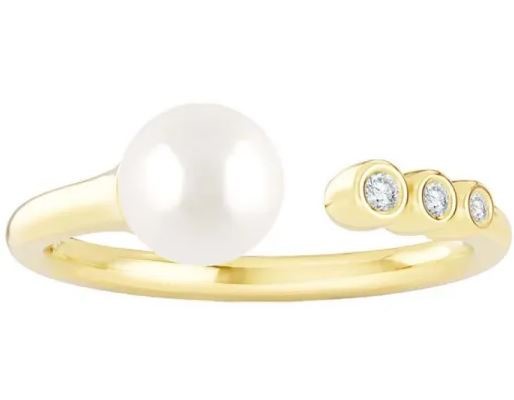 9K YELLOW GOLD 0.04ct F VS LAB DIAMOND FW PEARL OPEN RING