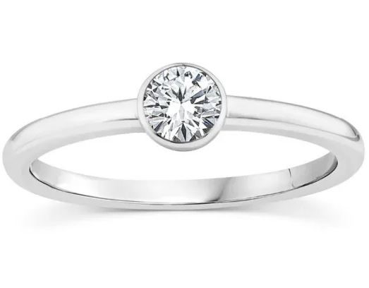 9K WHITE GOLD 0.25ct F VS LAB DIAMOND BEZEL RING