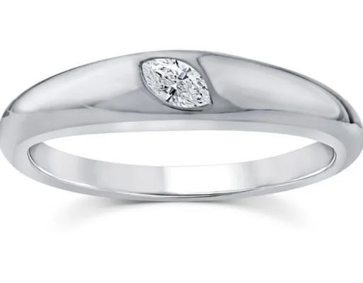 9K WHITE GOLD 0.10ct F VS LAB DIAMOND MARQ OFFSET RING