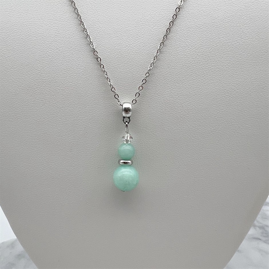 Aqua Jade 'Quartz' & Swarovski Austrian Crystal Platinum Plated Necklace