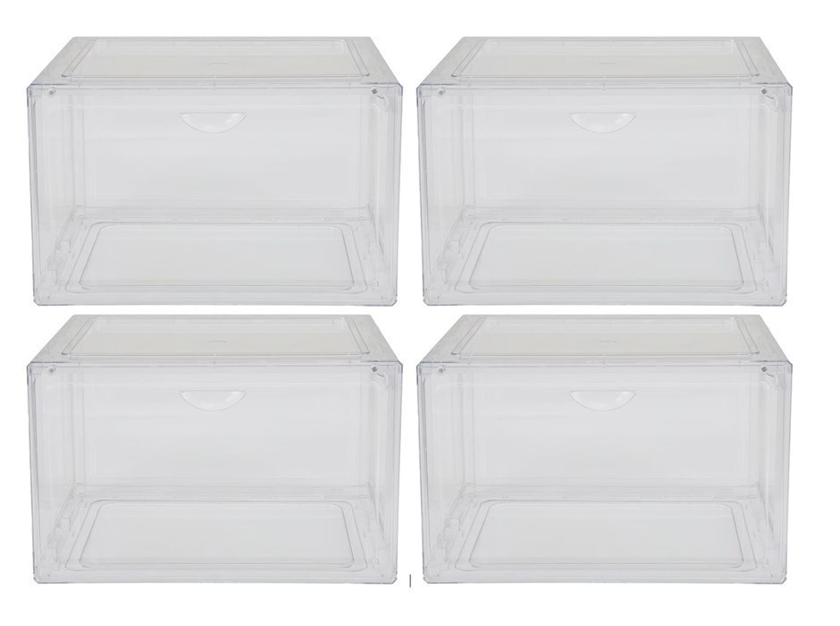 STACKABLE Shoebox And Organiser, Fully Transparent, 4-Pack.