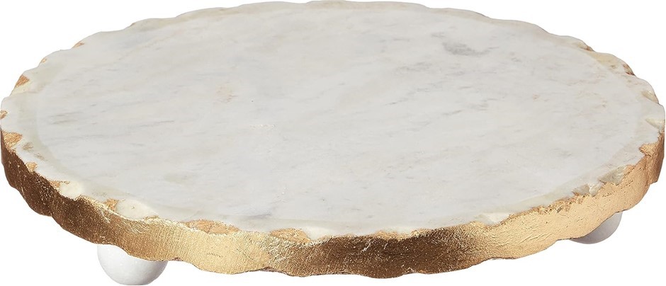 MUD PIE Marble Trivet, 1 1/4" x 8 1/2" Dia, Gold.