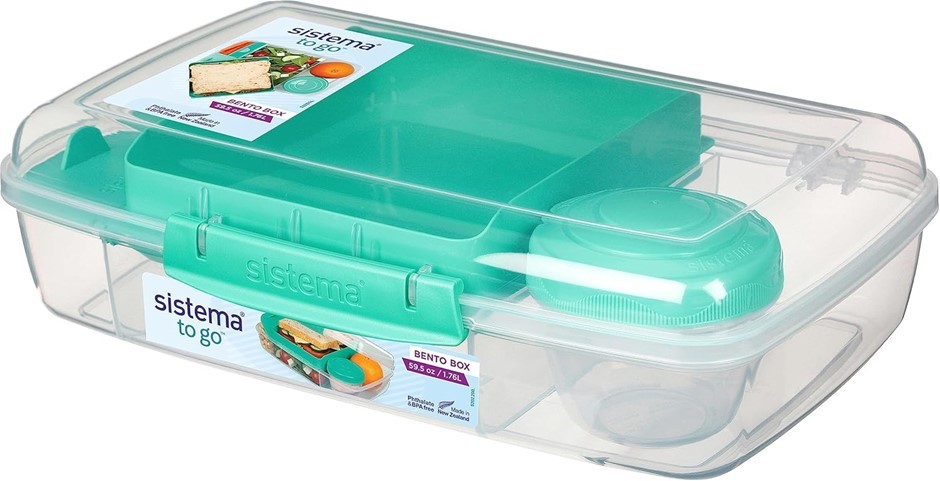 Sistema Bento Box TO GO, Long | Lunch Box with Yoghurt/Fruit Pot | 1.76 L