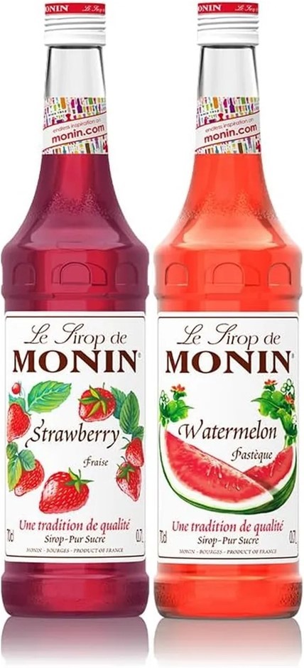 2 x MONIN 700ml Syrup: Strawberry (Mild & Sweet) and Watermelon (Juicy & Re