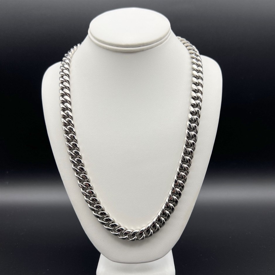 Silver-Filled Cuban Necklace Simulated Diamond Clasp, 12MM - 60.9cm