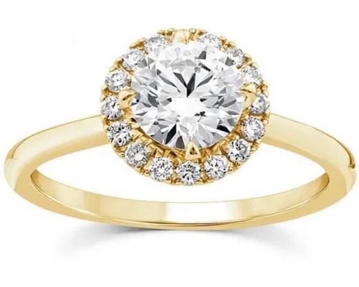 9K YELLOW GOLD 1.15ct F VS LAB DIAMOND RND HALO RING