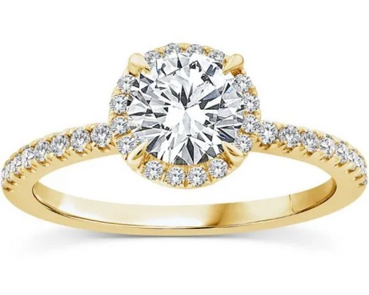 9K YELLOW GOLD 1.25ct F VS LAB DIAMOND RND HALO RING