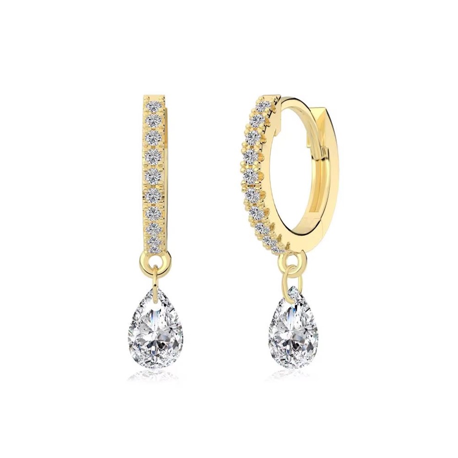 Teardrop 14K Gold Filled 925 Silver Simulated Diamonds Hoop Earrings