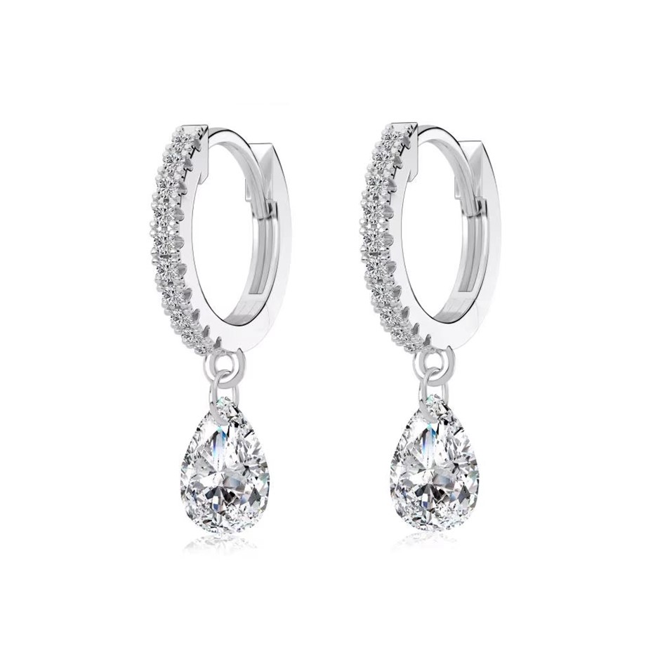 Teardrop 925 Sterling Silver Simulated Diamonds Hoop Earrings