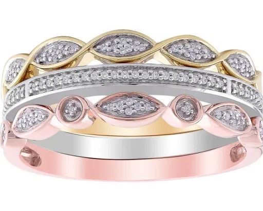 9K TRI GOLD 0.10CT HI I1 DIAMOND RING